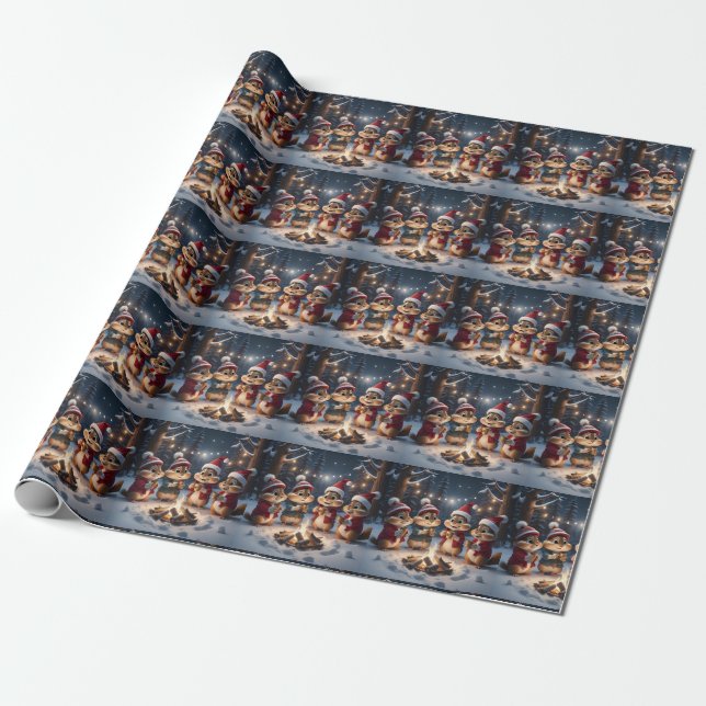 Christmas Chipmunks Wrapping Paper (Unrolled)