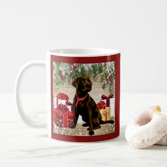CHRISTMAS CHOCOLATE LABRADOR COFFEE MUG (With Donut)