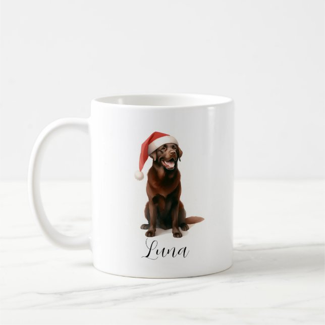 Christmas Chocolate Labrador Dog Hat Coffee Mug (Left)