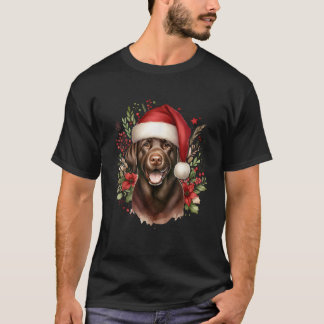 Christmas Chocolate Labrador Lab Dog Watercolor Ar T-Shirt