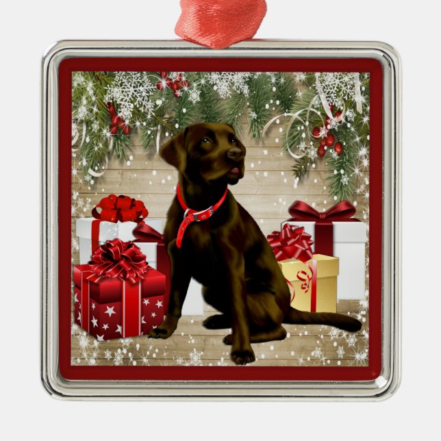 CHRISTMAS CHOCOLATE LABRADOR METAL TREE DECORATION (Front)
