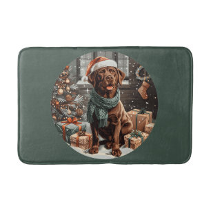 Christmas Chocolate Labrador Retriever Dog Bath Mat