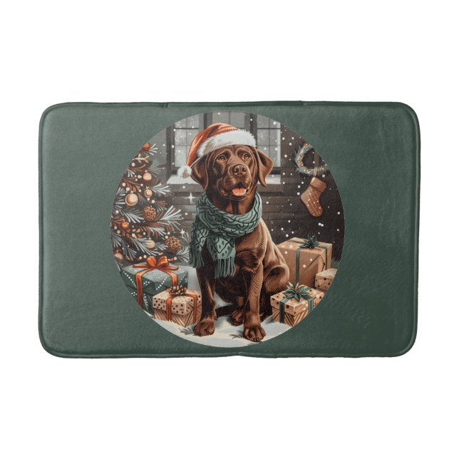 Christmas Chocolate Labrador Retriever Dog Bath Mat (Front)