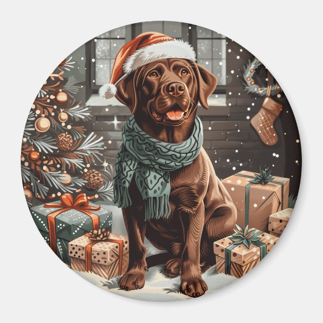 Christmas Chocolate Labrador Retriever Dog Magnet (Front)