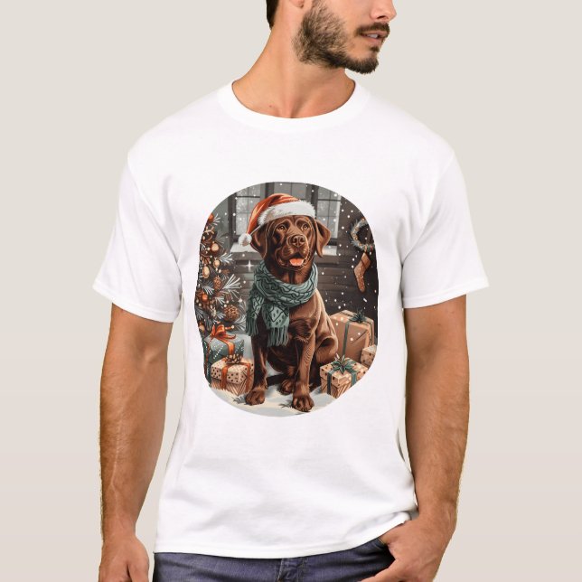 Christmas Chocolate Labrador Retriever Dog T-Shirt (Front)