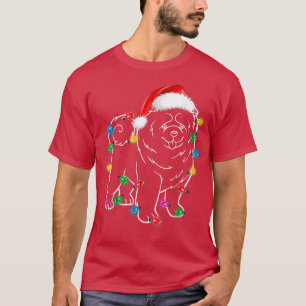 Christmas Chow Chow Dog XMAS Lights Santa Hat Funn T-Shirt