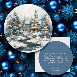 Christmas Christian Personalised Holiday Card Blue