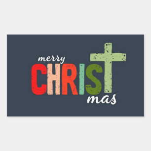 Christmas Christian Text Inspirational Rectangular Sticker