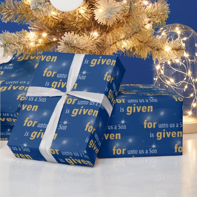 Christmas Christian Text On Blue Wrapping Paper (Holidays)