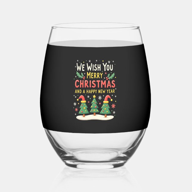Christmas Christmas Christmas Christmas Christmas  Stemless Wine Glass (Front)