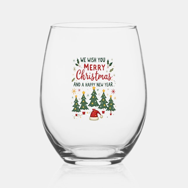 Christmas Christmas Christmas Christmas Christmas  Stemless Wine Glass (Front)