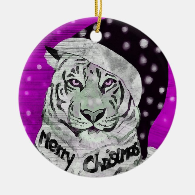 Christmas Christmas Christmas Tiger Ceramic Tree Decoration (Front)