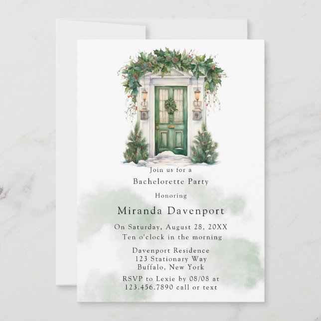 Christmas Church Door Winter Bachelorette Party Invitation (Front)