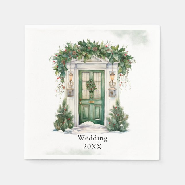 Christmas Church Door Winter Scene Wedding Napkin (Front)