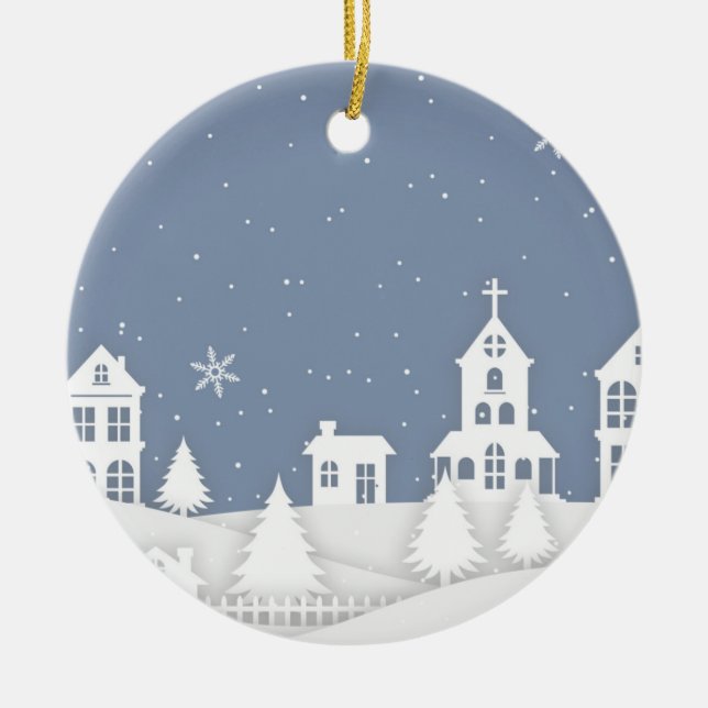 Christmas Church Landscape Ceramic Tree Decoration (Front)