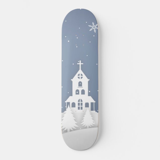Christmas Church Landscape Skateboard (Front)