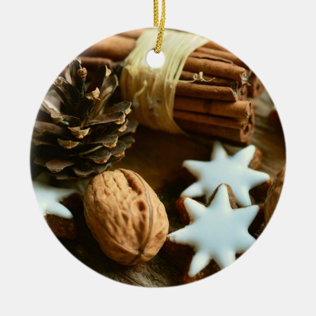 Christmas Cinnamon Sticks and Stars Ceramic Tree Decoration (Front)