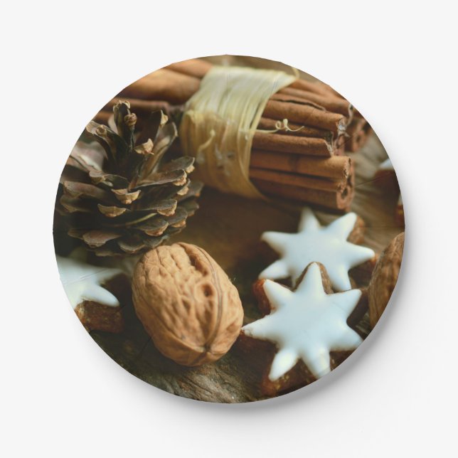 Christmas Cinnamon Sticks and Stars Paper Plate (Front)