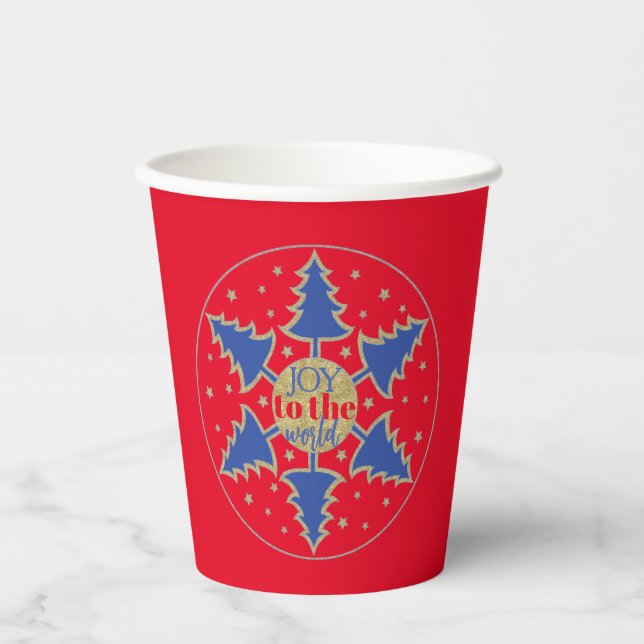 Christmas Circle of Blue Trees Paper Cups (Front)