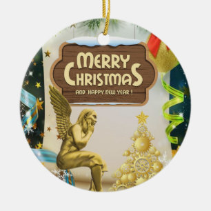 Christmas Circle Ornament, Angel Ceramic Tree Decoration