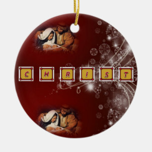 Christmas Circle Ornament, Christ Ceramic Tree Decoration