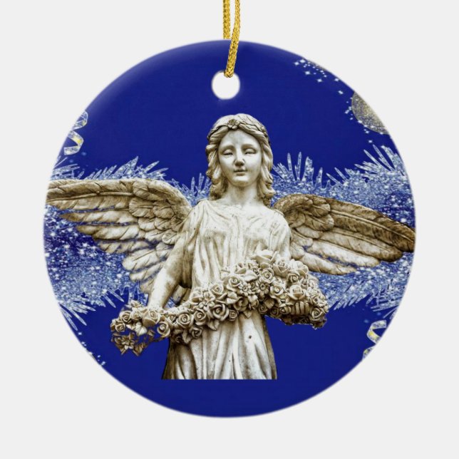 Christmas Circle Ornament, Christmas Angel Ceramic Tree Decoration (Front)
