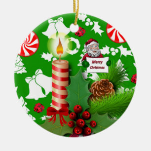 Christmas Circle Ornament, Christmas Candle Ceramic Tree Decoration