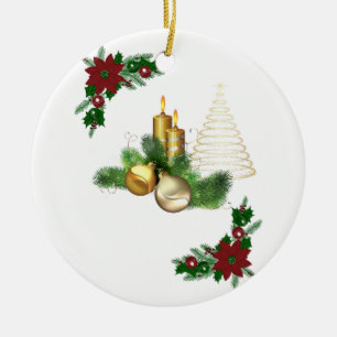 Christmas Circle Ornament, Christmas Candle Ceramic Tree Decoration