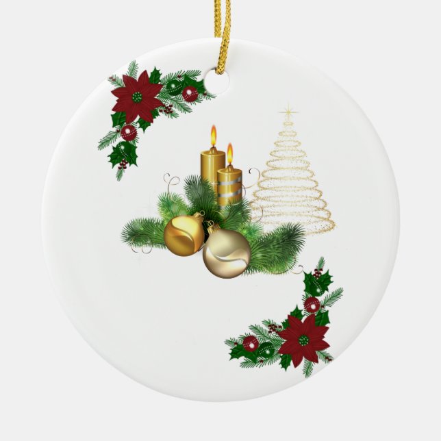 Christmas Circle Ornament, Christmas Candle Ceramic Tree Decoration (Front)