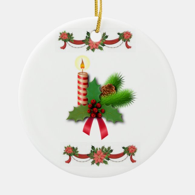 Christmas Circle Ornament, Christmas Candle Ceramic Tree Decoration (Front)
