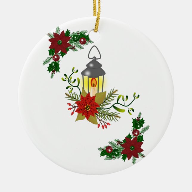 Christmas Circle Ornament, Christmas Candle Ceramic Tree Decoration (Front)