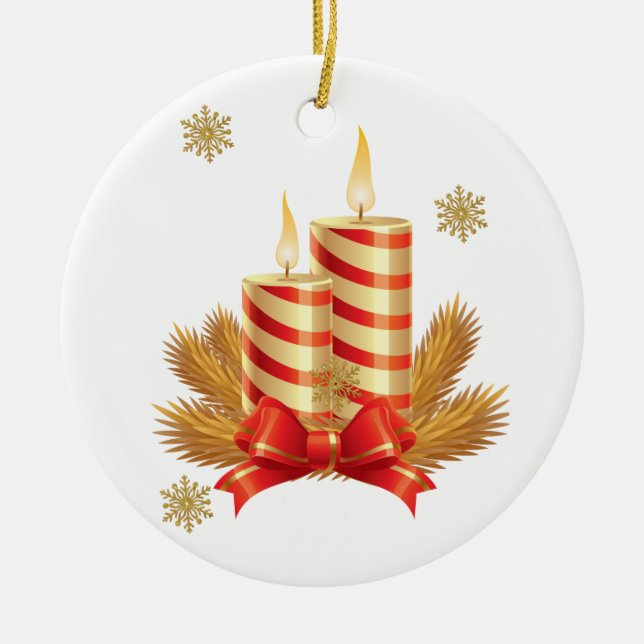 Christmas Circle Ornament, Christmas Candle Ceramic Tree Decoration (Front)