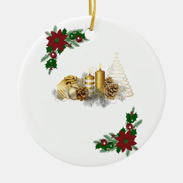 Christmas Circle Ornament, Christmas Candle Ceramic Tree Decoration (Front)