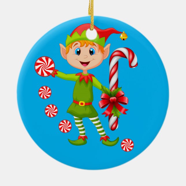 Christmas Circle Ornament, Elf Ceramic Tree Decoration (Back)