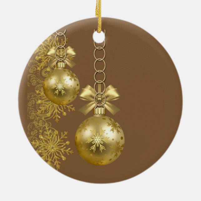 Christmas Circle Ornament, Gold Balls Ceramic Tree Decoration (Back)