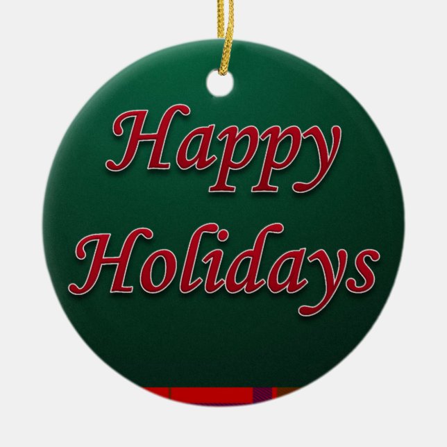 Christmas Circle Ornament, Happy Holidays Ceramic Tree Decoration (Front)