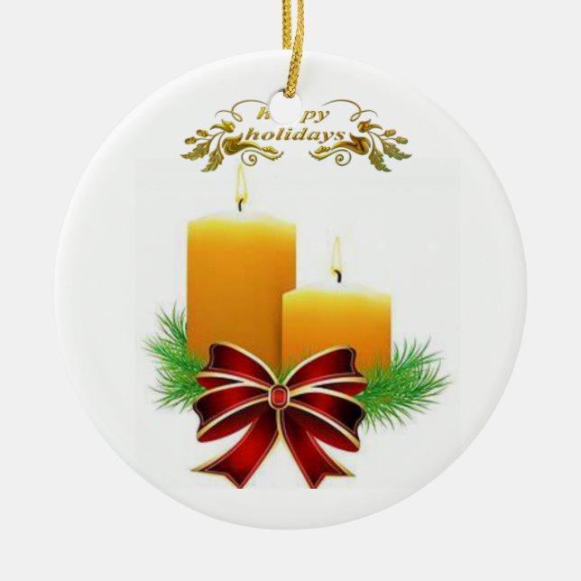 Christmas Circle Ornament, Happy Holidays Ceramic Tree Decoration (Front)