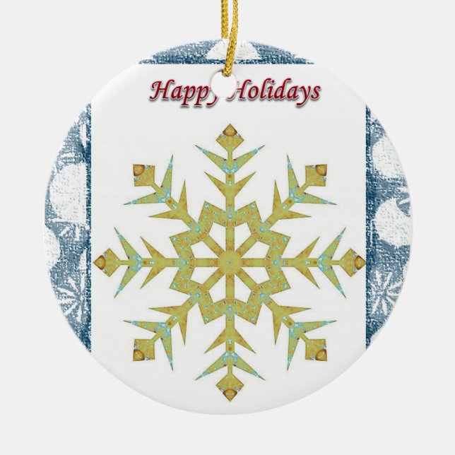 Christmas Circle Ornament, Happy Holidays Ceramic Tree Decoration (Front)