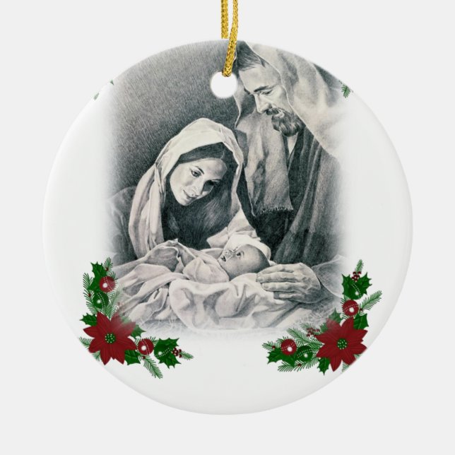 Christmas Circle Ornament, Jesus Christ Ceramic Tree Decoration (Front)