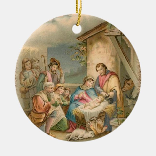 Christmas Circle Ornament, Jesus Christ Ceramic Tree Decoration (Front)