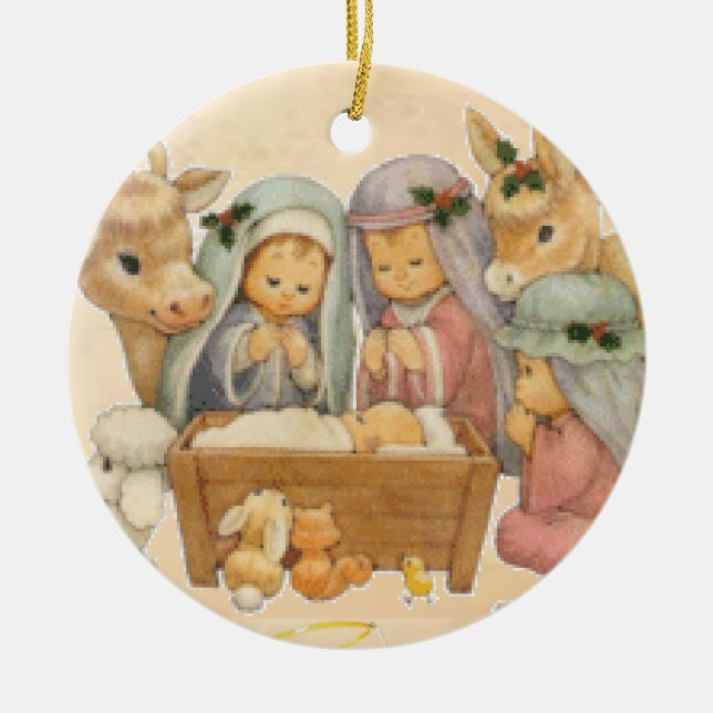 Christmas Circle Ornament, Jesus Christ Ceramic Tree Decoration (Front)