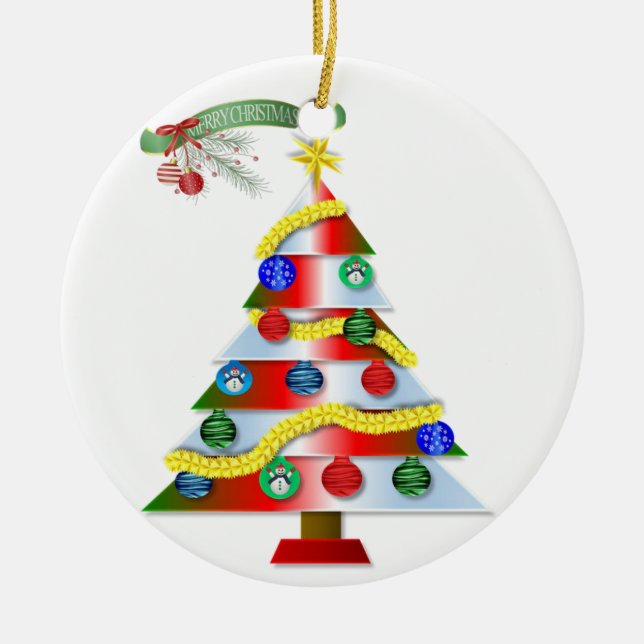 Christmas Circle Ornament, Merry Christmas Ceramic Tree Decoration (Front)
