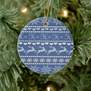 Christmas Circle Ornament, Reindeer Ceramic Tree Decoration