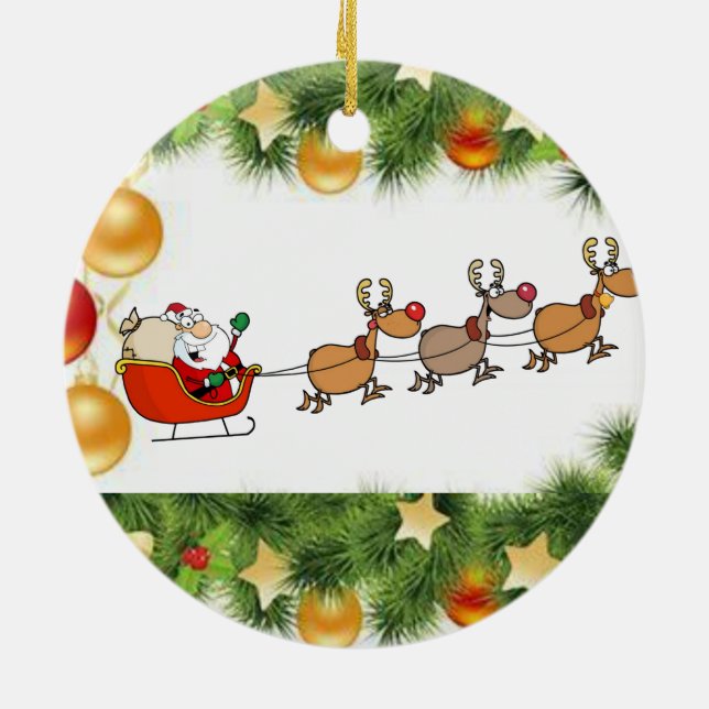 Christmas Circle Ornament, Santa Ceramic Tree Decoration (Back)