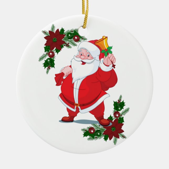 Christmas Circle Ornament, Santa Ceramic Tree Decoration (Front)