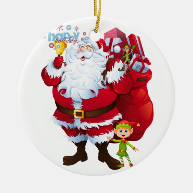 Christmas Circle Ornament, Santa Ceramic Tree Decoration (Front)