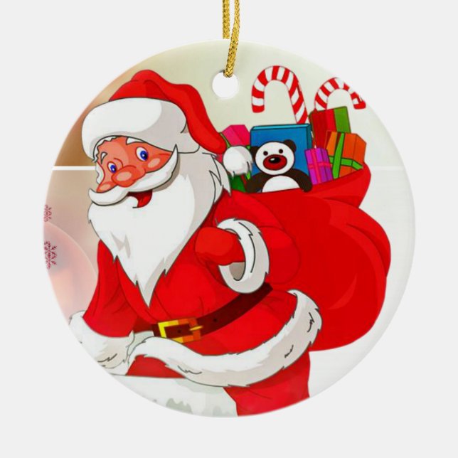 Christmas Circle Ornament, Santa Ceramic Tree Decoration (Front)
