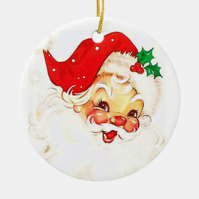Christmas Circle Ornament, Santa Ceramic Tree Decoration (Front)