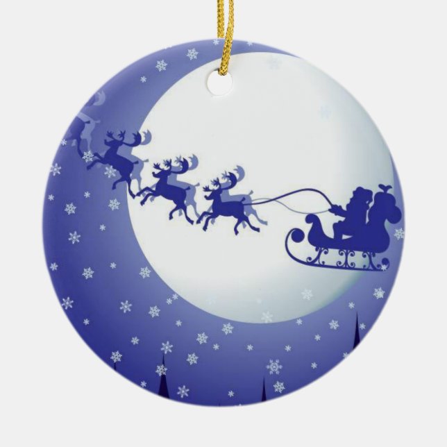 Christmas Circle Ornament, Santa Ceramic Tree Decoration (Front)