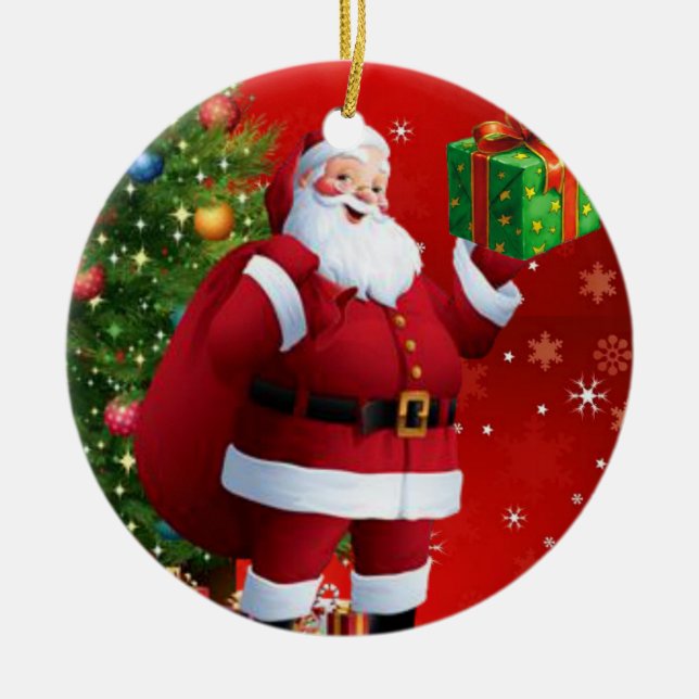Christmas Circle Ornament, Santa Ceramic Tree Decoration (Front)